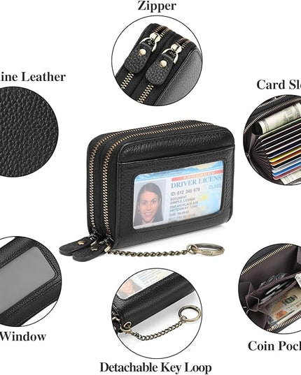 GOIACII Small Genuine Leather Wallet for Women, RFID Blocking Credit Card Holder Wallet