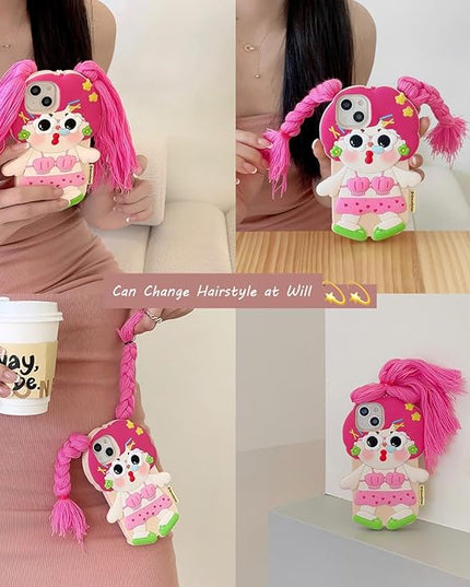 Case for iPhone 13 Pro,3D Kawaii Phone Cases Funny Cute Cartoon Girls Have Long Hair Soft Silicone Gel Drop Protection Case Women Girls for iPhone 13 Pro