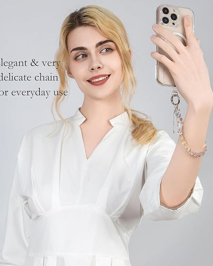 Phone Charms Strap Wrist Chain Bracelet Phone Strap Detachable Anti Theft Anti-Fall Safety Hands-Free(2xPads) Fit Apple&Most Smartphones