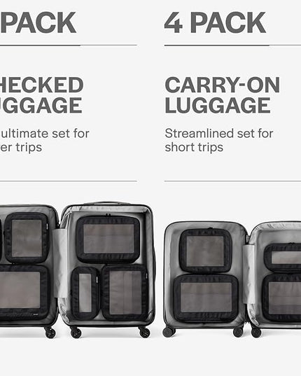 Aerotrunk Compression Packing Cubes for Travel - Luggage Organizer Bags - Double Zipper Packing Cubes for Suitcases (6-Pack, Black)