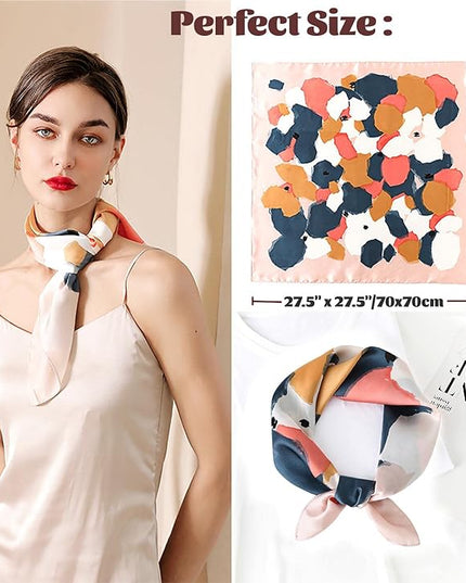 kcctoo 27.5" Mulberry Silk Feeling Head Scarf Women's Fashion Square Neck Satin Scarfs for Bag Hair Scarves Gift