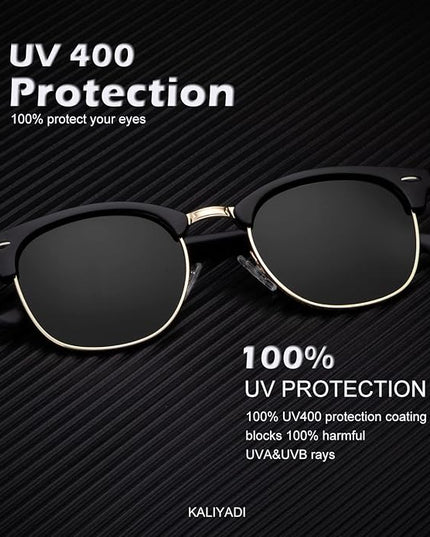 KALIYADI Sunglasses Men Polarized Sunglasses for Men Women Unisex Semi-Rimless Frame Retro Driving Sun Glasses UV Blocking
