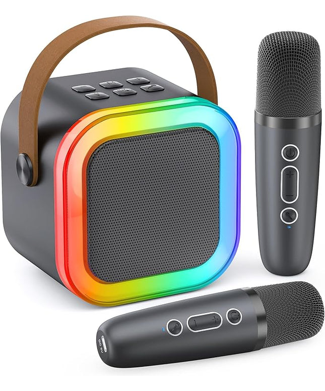 Mini Karaoke Machine for Kids Adults, Portable Bluetooth Speaker with 2 Wireless Karaoke Microphones, 2026 TOP Birthday for Girls Boys 3,4,5,6,7,8+Year Old Toddler Toys Karaoke Player Valentine(Grey)