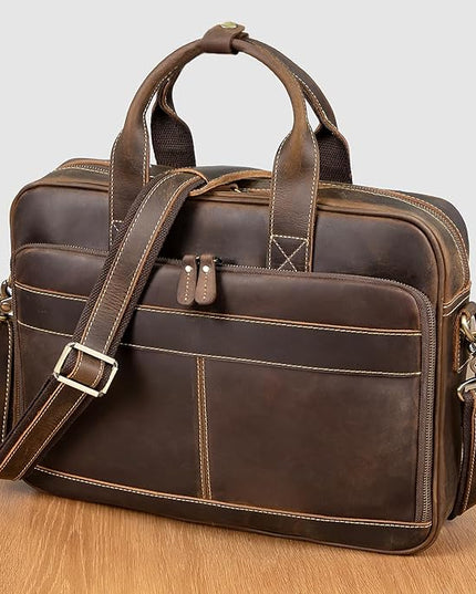 Augus Leather Messenger Bag for Men Vintage Travel Backpack 17 inch laptop Briefcase Shoulder Bags