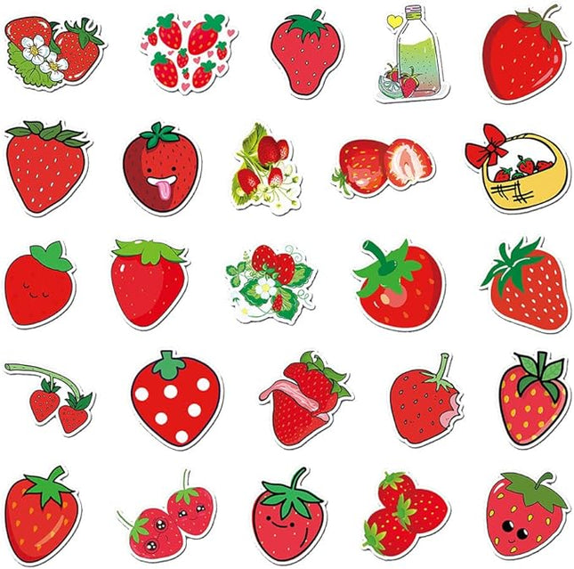Cute Strawberry Vinyl Stickers, 50 PCS Waterproof Fruit Decals for Laptops, Scrapbooking, Notebooks, Water Bottles, Suitcases, Phones & DIY Decor