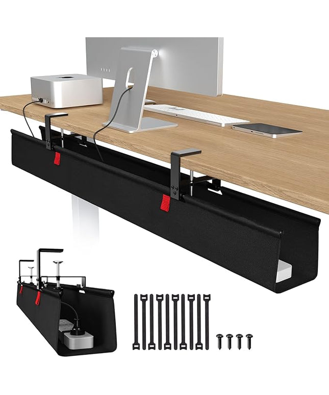 Univivi No Drill Under Desk Cable Management Tray, 48" Cord Organizer for Table, Clamp/Screw Mount Desk Cable Management, Premium Fabric Cable Management Tray for Office, Home (Extra Large)
