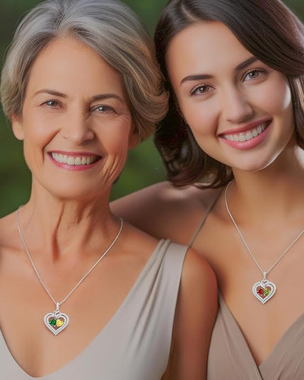 LOUISA SECRET Sparkling Double Heart Birthstone Necklaces for Women, 925 Sterling Silver Fine Jewelry, Pendant Heart Necklaces Birthday Anniversary Christmas Gift for Women Wife Mom Girlfriend Lady