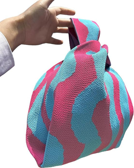Women's Wrist Knot Tote Bag Small Crochet Wristlet Handbag Aesthetic Cute Knit Purse (Very Small Size)