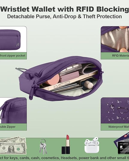Clip and Go Strap for Phone with Wallet Crossbody, Adjustable Phone Lanyard with Detachable RFID Wristlet Wallet, Pattern Strap, Dark Purple(M)