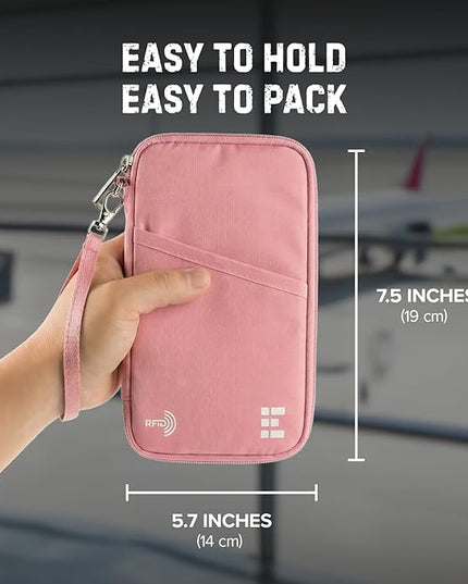 Zero Grid Family Passport Holder for Up to 6 Passports, Large Travel Document Organizer Wallet with 7 RFID Blocking Sleeves for Anti-Theft Protection - Rose Pink