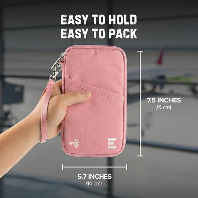 Zero Grid Family Passport Holder for Up to 6 Passports, Large Travel Document Organizer Wallet with 7 RFID Blocking Sleeves for Anti-Theft Protection - Rose Pink