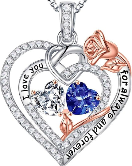 Iefil Christmas Gifts for Wife Women - 925 Sterling Silver Double Birthstone Necklace, Anniversary Birthday Gifts for Women, Jewelry Gift for Wife Girlfriend Mom Her