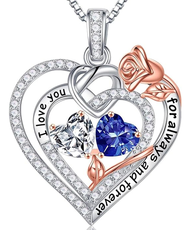 Iefil Christmas Gifts for Wife Women - 925 Sterling Silver Double Birthstone Necklace, Anniversary Birthday Gifts for Women, Jewelry Gift for Wife Girlfriend Mom Her