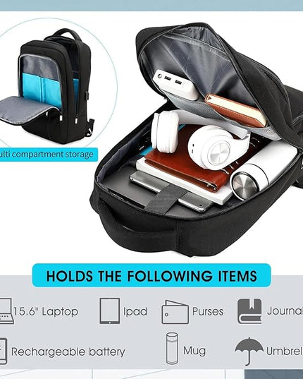 DUSLANG 15.6 Inch Laptop Backpack for Travel Water Resistant College Backpack for Men Women Laptop Bag with USB Charging Port Business Backpack,Black
