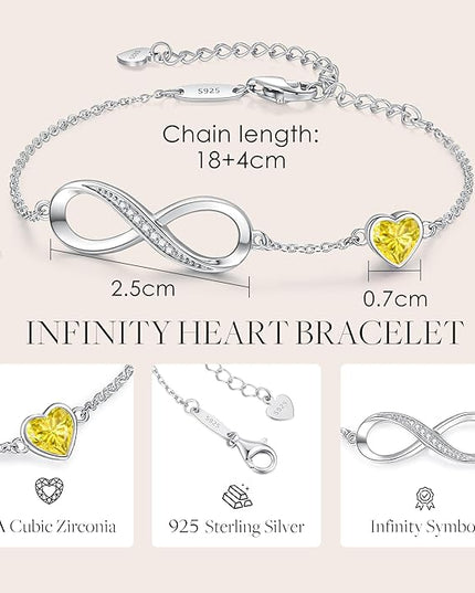 CDE Valentine's Day Gift Infinity Heart Birthstone Charm Link Bracelet for Women 925 Sterling Silver Adjustable Mother's Day Christmas Day Gift Anniversary Birthday Jewelry for Wife Girlfriend Her