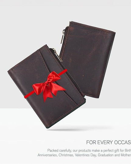 Oak Leathers Leather Wallet For Women - Small RFID Coin Purse Credit Card & ID Holder for Ladies, Gift for Women's, Bifold Wallets (Crazy Horse Brown)