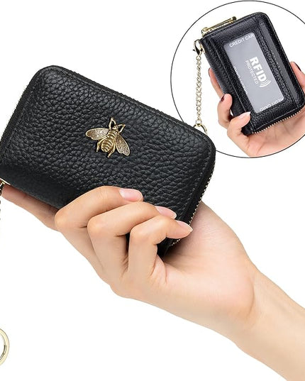 imeetu RFID Credit Card Holder, Small Leather Zipper Card Case Wallet for Women