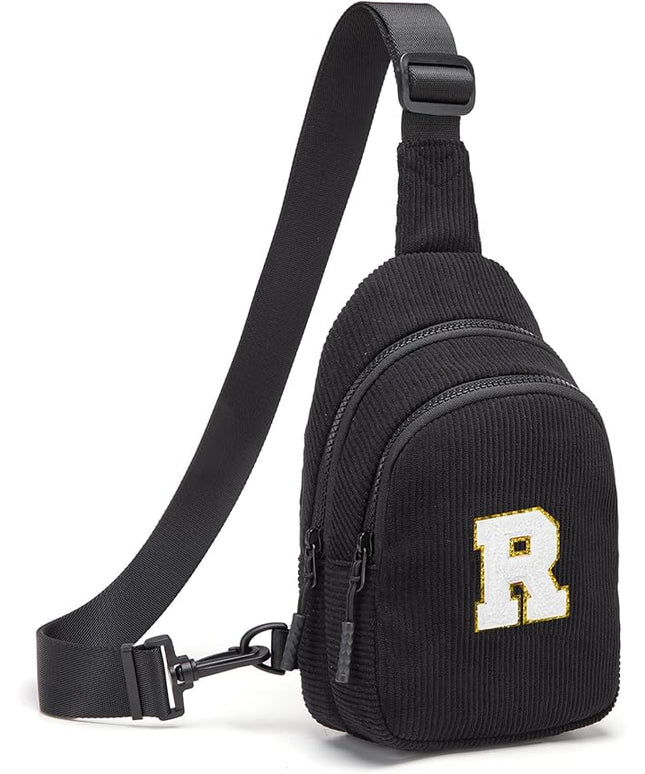 Viverte Small Corduroy Sling Bag Initial Crossbody Bag Fanny Pack for Girls Personalized Birthday Gifts for Teen Girls Gifts