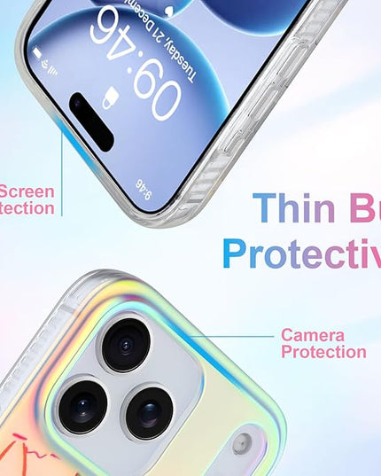 Cute Case for iPhone 17 Pro Max Case for Women Girls Boys [ Compatible with Magsafe ] Iridescent and Black Cats Cat Pattern Design, Kawaii Colorful Animal Soft Bumper Protective Phone Cover