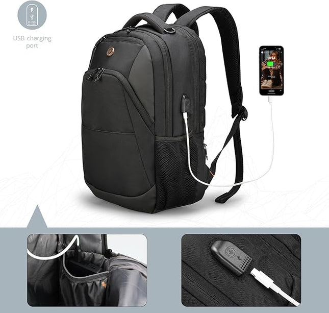 Swissdigital Design Travel Laptop Backpack for Men and Women, Business Backpack with USB Charging Port for Fits 16 Inch Notebook, Blue | SD1670-12