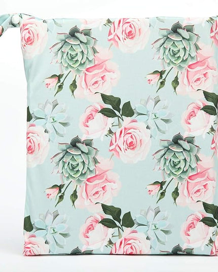 Wet Bag Baby Cloth Diaper Nappy Reusable Washable With Two Pockets Girls (Succulent Roses)