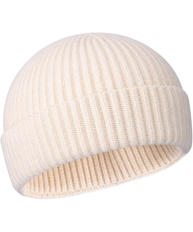 50% Wool Warm Cuffed Swag Knit Short Fisherman Beanie for Men Women Winter Hats Trawler Skull Cap