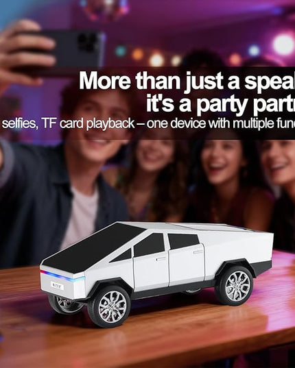 Futuristic Pickup Truck Replica Bluetooth Speaker with LED Display Screen – TWS Stereo, FM, USB/TF Playback, LED Lights, Built-in Mic, Gift for Car Lovers & Tech Fans (Silver)