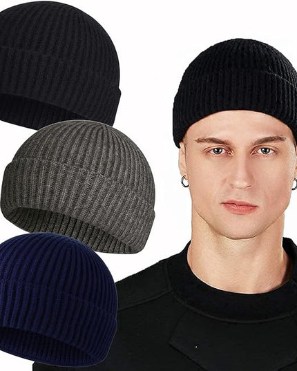 ROYBENS Swag Wool Knit Cuff Short Fisherman Beanie for Men Women, Winter Warm Hats