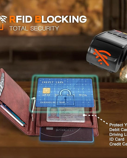 RUNBOX Slim Wallet for Men Genuine Leather RFID Blocking Bifold Minimalist Front Pocket Mens Wallet with Money Clip Thin Gift Box