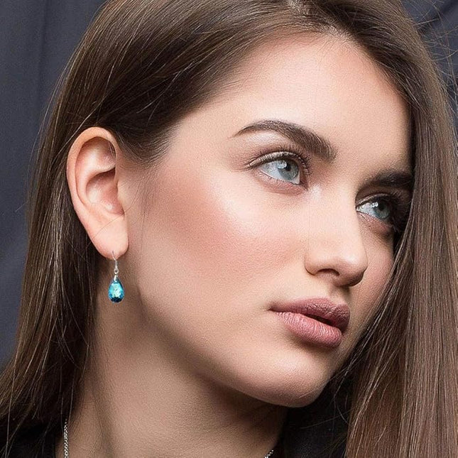 Teardrop Austrian Crystal Drop Dangle Earrings for Women 925 Sterling Silver Hook Hypoallergenic Jewelry