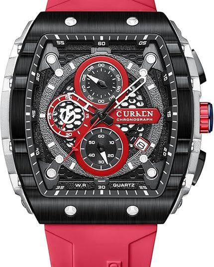 PASOY Luxury Chronograph Watches for Mens Rubber Strap Black Waterproof Date Analog Quartz Watch