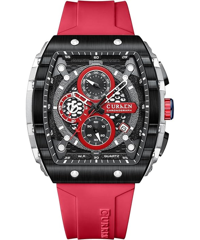 PASOY Luxury Chronograph Watches for Mens Rubber Strap Black Waterproof Date Analog Quartz Watch