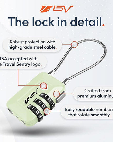 TSA Accepted Luggage Travel Lock, Set-Your-Own Combination Lock for School Gym Locker, Luggage Suitcase Baggage Locks, Filing Cabinets, Toolbox, Case (Mint Green, 1 Pack)