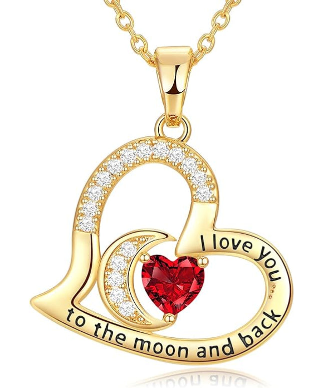 Anniversary Necklace for Women Birthstone Jewelry for Wife Gifts for Her Wife Birthday Gift Ideas Anniversary for Girlfriend I love you to the moon and back Necklaces Filled 925 Sterling Sliver