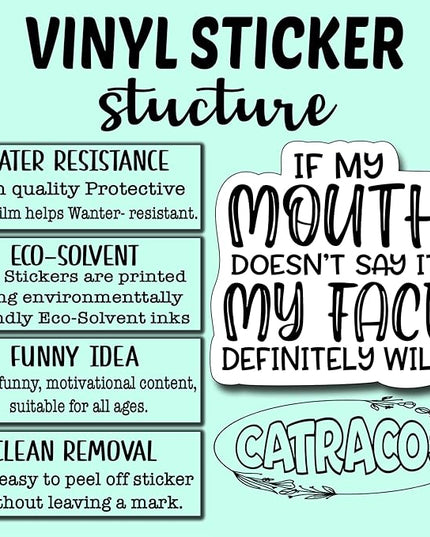 (3Pcs) If My Mouth Doesn't Say It My Face Definitely Will Sticker, Funny Motivational Vinyl Sayings Humorous Decal Decorate Laptop Phone Water Bottles Kindles Tumbler Waterproof Vinyl Sticker 3" Inch