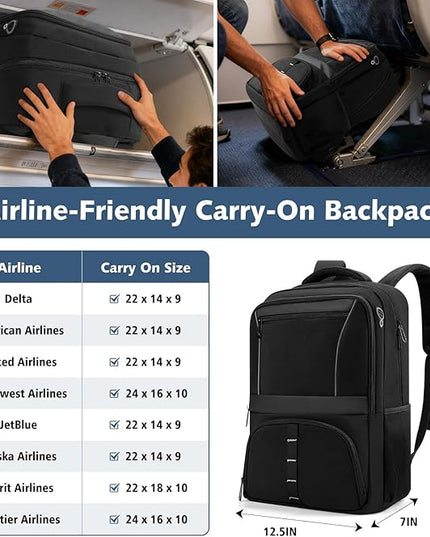 FAIRYLAND Travel Backpack,30L Carry On Laptop Backpack with Reflective,Water Resistant Anti-Theft Work Backpack for Men Women,Business Travel,Daily Commuting,Fits to 17.3Inch Slim Laptop,Black
