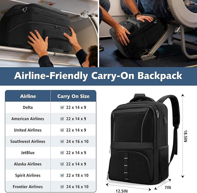 FAIRYLAND Travel Backpack,30L Carry On Laptop Backpack with Reflective,Water Resistant Anti-Theft Work Backpack for Men Women,Business Travel,Daily Commuting,Fits to 17.3Inch Slim Laptop,Black