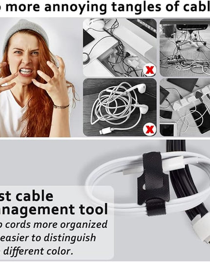 70pcs Cable Ties Reusable Black and White Wire Ties Cable Management Cord Ties Reusable for Electronics Hook and Loop Cable Ties for Computer 4 6 8 Inch