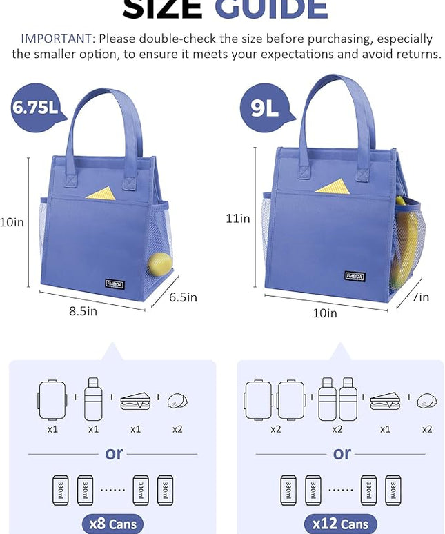 Fmeida Insulated Lunch Bag Women, 6.75L Small Lunch Bags with Multiple Pockets, Reusable Thermal Cooler Tote for Work, Office, Picnic, Travel | Hook and Loop Closure, Purple