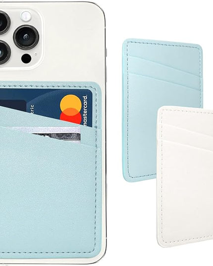 Phone Wallet Stick On, Leather Phone Card Holder, Credit Card Holder for Phone Case Compatible with iPhone, Samsung and Android - White, Blue