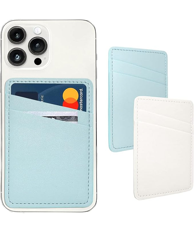 Phone Wallet Stick On, Leather Phone Card Holder, Credit Card Holder for Phone Case Compatible with iPhone, Samsung and Android - White, Blue