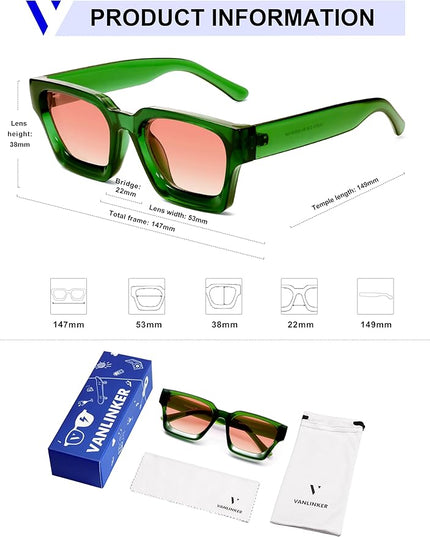 VANLINKER Thick Square Sunglasses for Men Women Retro Chunky Rectangle Shades UV400 Protection VL9731