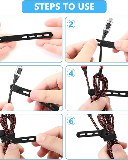 20 Pcs Black Silicone Cable Ties, Reusable Cable Straps Wire Organizer, Cable Management Cord Organizer for Fastening Earphone Phone Charger Home Office Desk Kitchen Appliances Cable Cords Wires
