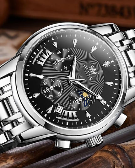 OLEVS Men's Luxury Watch Waterproof Luminous Easy Read Chronograph Watches Full Gold/White Dail/Black Face with Calendar Wristwatch
