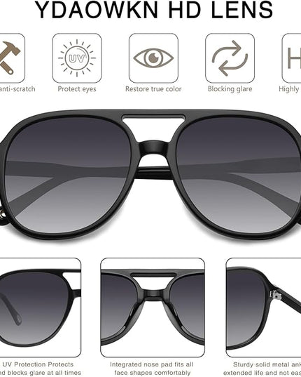 YDAOWKN Retro Square Aviator Sunglasses for Womens Mens Vintage 70s Double Bridge Sun Glasses