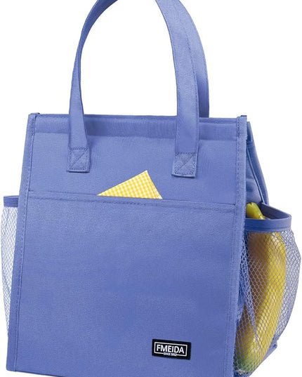 Fmeida Insulated Lunch Bag Women, 9L Large Lunch Bags with Multiple Pockets, Reusable Thermal Cooler Tote for Work, Office, Picnic, Travel | Hook and Loop Closure, Purple