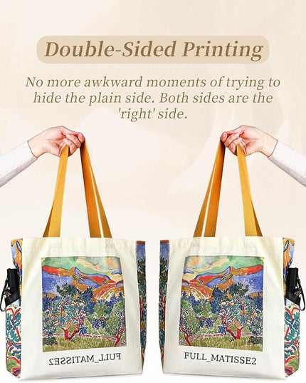 AUSVKAI Cute Canvas Tote Bag for Women, Reusable Designer Bags with Handles Pockets&Snaps for College Beach Everyday Grocery