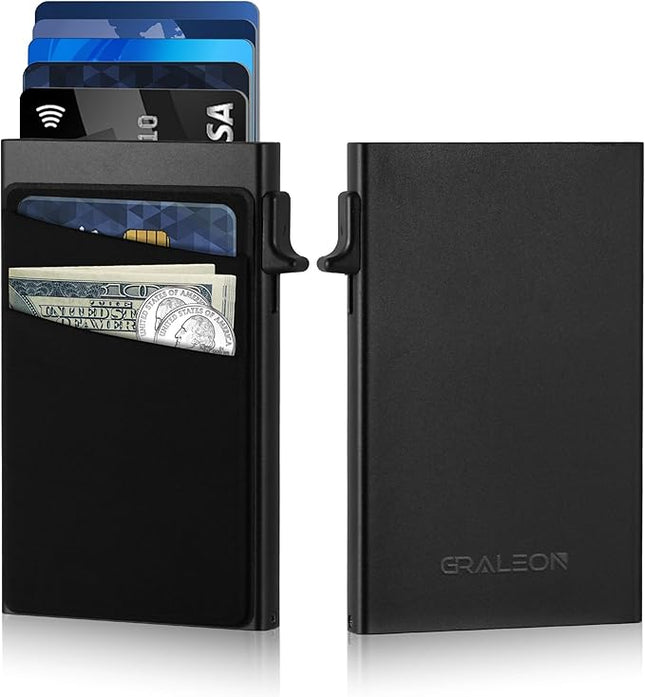 Slim Card Holder Wallet for Men with 12 Card Slots,RFID Blocking Pop Up men's wallet,Metal Wallet with Superelastic Material Expandable Front Pocket Perfectly holds cards,bills,and coins(Black)