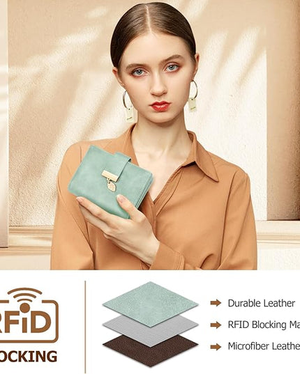 HUANLANG Small Women's Wallet Rfid Blocking Leather Bifold Credit Card Holder Ladies Wallet Zipper Pocket with ID Window