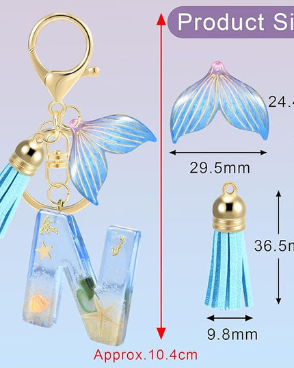 Initial letter Keychains for Women, Ocean Series Avowing Protect Earth Environment, Tassel Cute Car Keychain Initial Key Chain Keyring for Bookbag Handbag Backpack Charm Key Ring Unisex (Letter N)